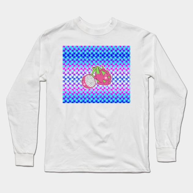Dragon Fruit Holographic Checkered Pattern Long Sleeve T-Shirt by saradaboru